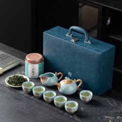 宏裕 茶香茶器荷塘悦9头茶壶皮盒套装 JHY-CJ-197-2