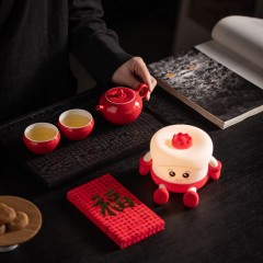 宏裕   平安喜乐苹安壶夜灯红包2杯茶壶茶具套装 HYXQ1036 （5头）