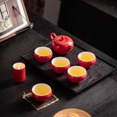 宏裕   平安喜乐苹安壶5杯1蜡烛杯茶具礼盒套装  HYXQ1034 （7头）