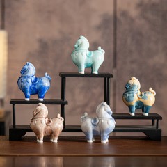 宏裕  驹影茶欢大号汝窑茶杯陶瓷摆件居家礼盒套装 HYXQ1080