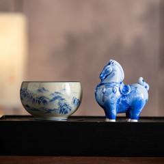宏裕  驹影茶欢大号复古罗汉茶杯陶瓷摆件居家礼盒套装 HYXQ1083