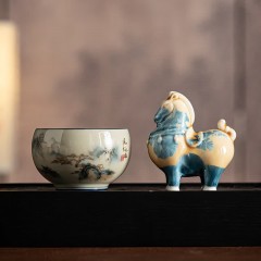宏裕  驹影茶欢大号复古罗汉茶杯陶瓷摆件居家礼盒套装 HYXQ1083