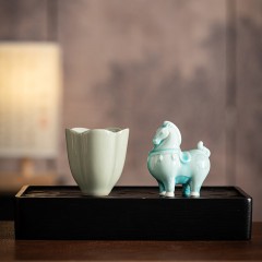 宏裕  驹影茶欢大号宋青茶杯陶瓷摆件居家礼盒套装 HYXQ1085