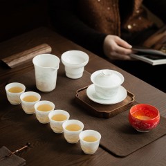 宏裕  非遗冰玉瓷水墨江山11头三才盖碗6杯主人杯干泡盘礼盒套装 HYXQ1107