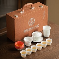 宏裕  非遗冰玉瓷水墨江山11头三才盖碗6杯主人杯干泡盘礼盒套装 HYXQ1107