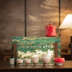 宏裕 马到成功9头茶壶4杯主人杯办公杯普洱熟茶罐干泡盘礼盒套装 HYXQ1113