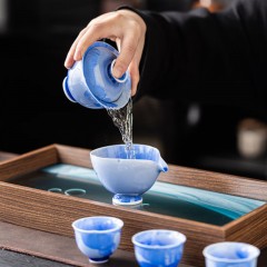 宏裕  天马行空冰花晶釉11头盖碗4杯马奔双茶罐流沙干泡盘礼盒套装 HYXQ1064