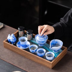 宏裕  天马行空冰花晶釉11头盖碗4杯马奔双茶罐流沙干泡盘礼盒套装 HYXQ1064