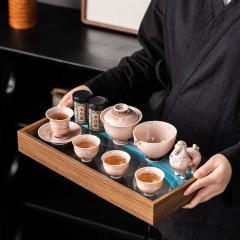 宏裕  天马行空冰花晶釉11头盖碗4杯马奔双茶罐流沙干泡盘礼盒套装 HYXQ1064