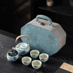 宏裕 山水山间6头纯手绘提梁壶4杯茶叶罐礼盒套装 JHY-CJ-205