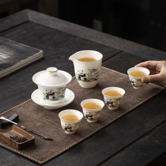 宏裕  熊猫羊脂玉盖碗4杯礼盒套装 JHY-CJ-181  6头