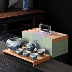 宏裕 青花享茶时光7头盖碗干泡茶盘礼盒套装 JHY-CJ-178