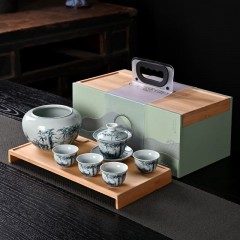 宏裕 青花享茶时光7头盖碗干泡茶盘礼盒套装 JHY-CJ-178