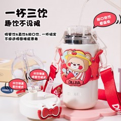 Diller迪乐贝尔 吸管直饮两用樱桃熊保温杯 490ML  D9363