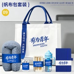 帆布袋系列套装 帆布袋+U型枕+手机支架+运动杯+便当盒+本  09