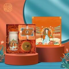 礼度 唐风香茗套装 唐风插画316杯+毛巾+柿子茶叶罐 LDT-15