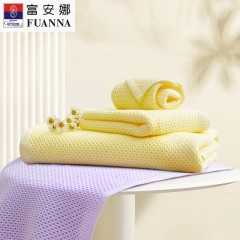 富安娜(FUANNA)  清韵系列素色纯棉蜂窝毛方浴三件套(黄)