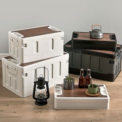 徽羚羊 云具 耐压木盖折叠收纳箱 白色/黑灰 大号 60L HLY-SNX-24004/24003